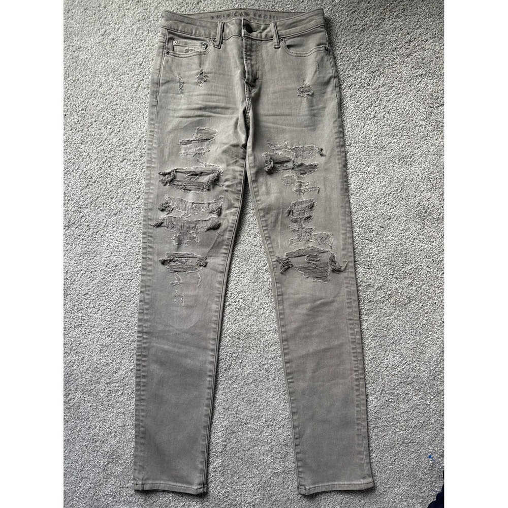 American Eagle Mens‎ Slim Fit Airflex Gray Distressed Jeans 30x34